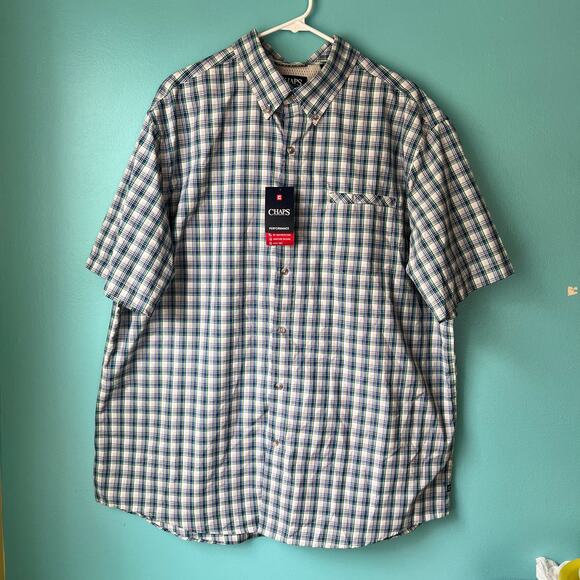 Chaps Men's Shirt XXL Short Sleeve Easy Care Button Down Moisture Wicking NWT! - Picture 1 of 7